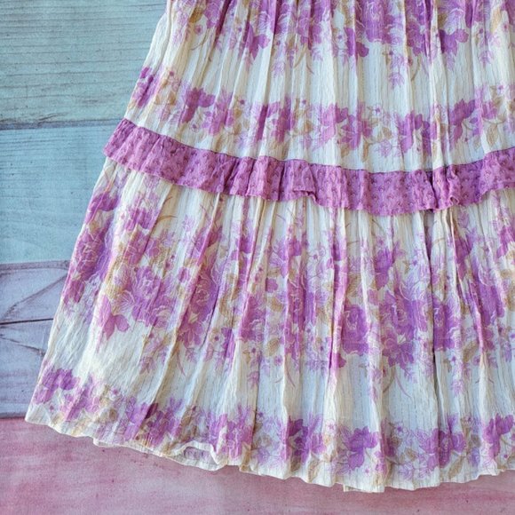 Spell Pink/White Coco Lei Lilac Floral Metallic Strappy Boho Midi Dress/Gown XXL - Picture 10 of 12